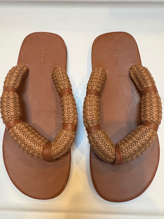 STAUD Shoes - STAUD Sierra Raffia Thong Sandals Tan Size 37/7